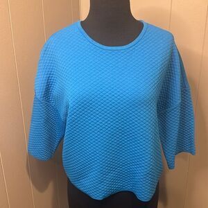 L.K.Bennett Marine Blue TK Alea Diamond Quilted Knit cropped boxy sweater. New.